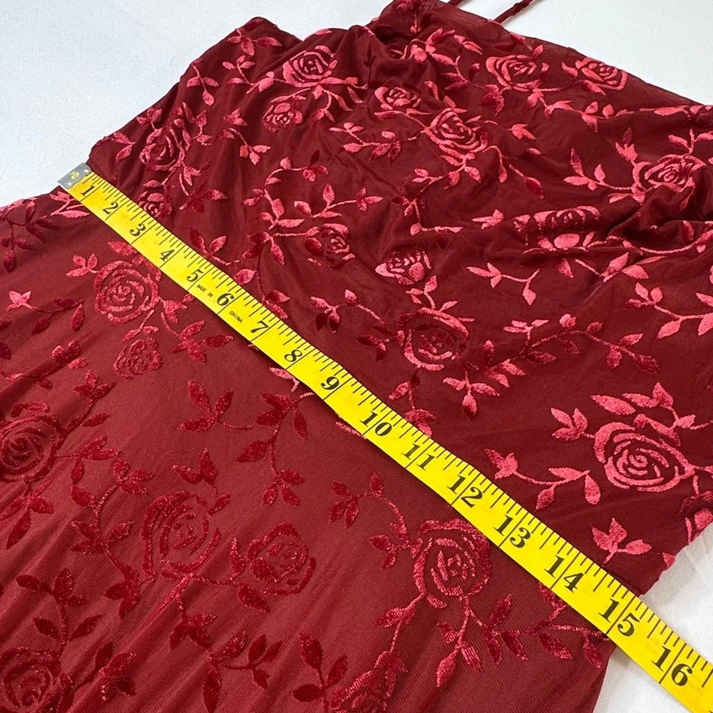 Y2K Fairy Grunge Romantic Goth Prom Mini Dress Sz Large Floral Velvet Burnout - Picture 3 of 8